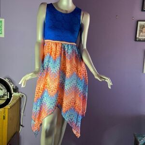 Lilt Women's Royal Blue Orange Chervon Sleeveless Dress Size 16
